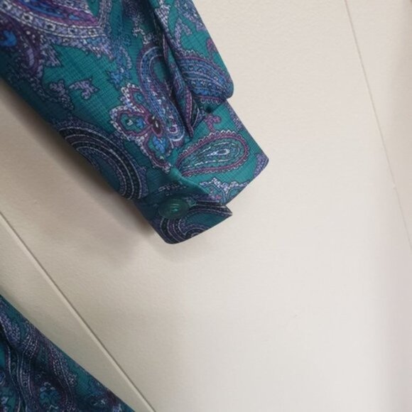 Vintage 70s 80s Secretary Office Midi Dress Blue Paisley Career Boho MCM… - Picture 6 of 13